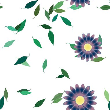 Basit renkli çiçekler ve yeşil yapraklı vektör şablonu