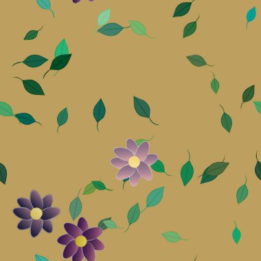 Basit renkli çiçekler ve yeşil yapraklı vektör şablonu