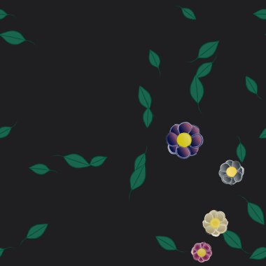 Basit çiçek ve yeşil yapraklı tasarım kompozisyonu, vektör illüstrasyonu