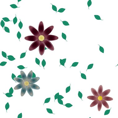 Basit renkli çiçekler ve yeşil yapraklı vektör şablonu