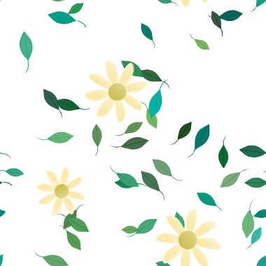 Basit çiçek ve yeşil yapraklı tasarım kompozisyonu, vektör illüstrasyonu