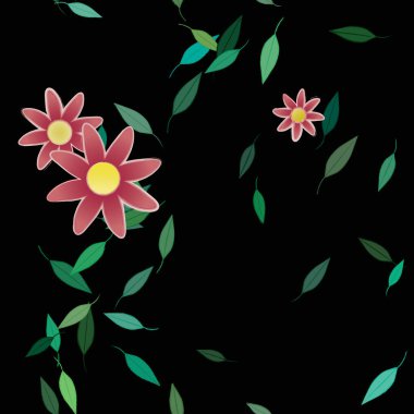 Basit renkli çiçekler ve yeşil yapraklı vektör şablonu