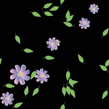 Basit çiçek ve yeşil yapraklı tasarım kompozisyonu, vektör illüstrasyonu