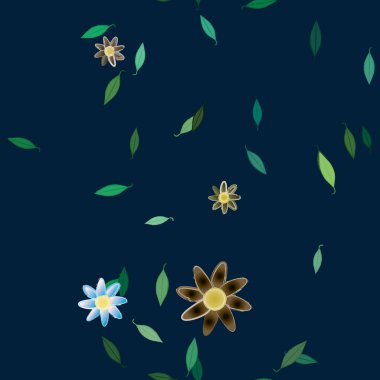 Basit renkli çiçekler ve yeşil yapraklı vektör şablonu