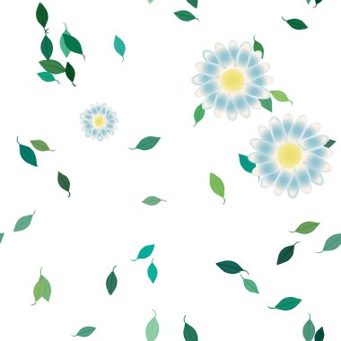 Basit çiçek ve yeşil yapraklı tasarım kompozisyonu, vektör illüstrasyonu