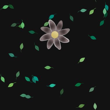 Basit renkli çiçekler ve yeşil yapraklı vektör şablonu