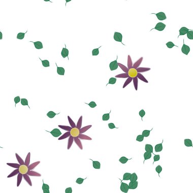 Basit renkli çiçekler ve yeşil yapraklı vektör şablonu