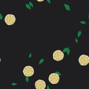 Serbest kompozisyonda yeşil yapraklı basit çiçekler, vektör illüstrasyonu