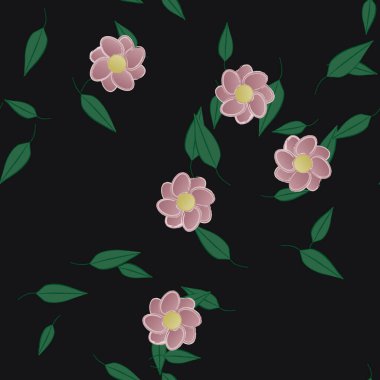 Basit çiçek ve yeşil yapraklı tasarım kompozisyonu, vektör illüstrasyonu