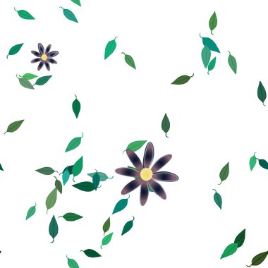 Basit çiçek ve yeşil yapraklı tasarım kompozisyonu, vektör illüstrasyonu