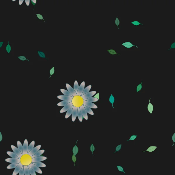 Flores Con Hojas Verdes Composición Libre Ilustración Vectorial — Vector de stock