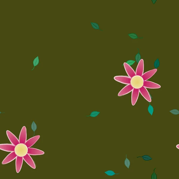 Fleurs Simples Avec Des Feuilles Vertes Composition Libre Illustration Vectorielle — Image vectorielle