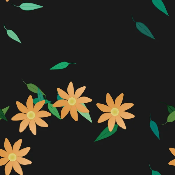 Hermosa Composición Con Flores Colores Simples Hojas Verdes Fondo Ilustración — Vector de stock