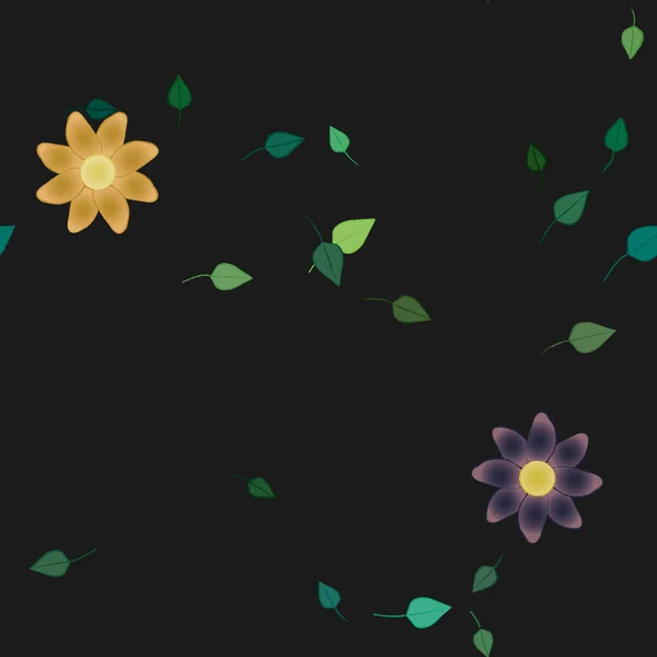 Hermosa Composición Con Flores Colores Simples Hojas Verdes Fondo Ilustración — Vector de stock