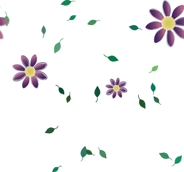 Composição Bonita Com Flores Coloridas Simples Folhas Verdes Fundo Ilustração — Vetor de Stock