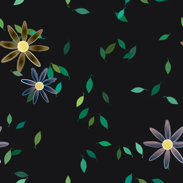 Composition Design Avec Fleurs Simples Feuilles Vertes Illustration Vectorielle — Image vectorielle