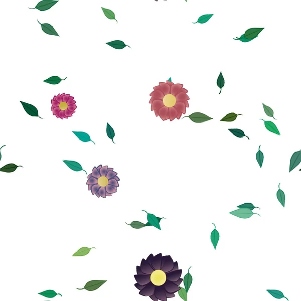 Composição Bonita Com Flores Coloridas Simples Folhas Verdes Fundo Ilustração — Vetor de Stock