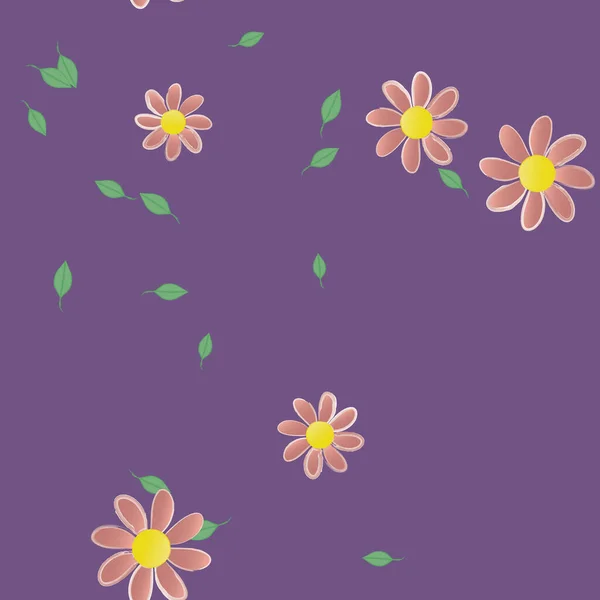 Free Composition Simple Colorful Flowers Green Leaves Wallpaper Vector Illustration — Stock Vector
