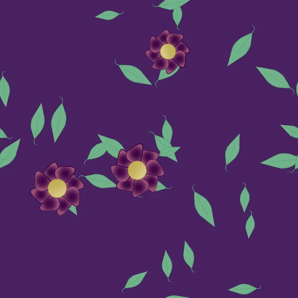 Modèle Vectoriel Avec Des Fleurs Colorées Simples Des Feuilles Vertes — Image vectorielle