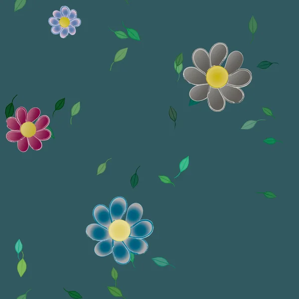 Design Sammansättning Med Enkla Blommor Och Gröna Blad Vektor Illustration — Stock vektor