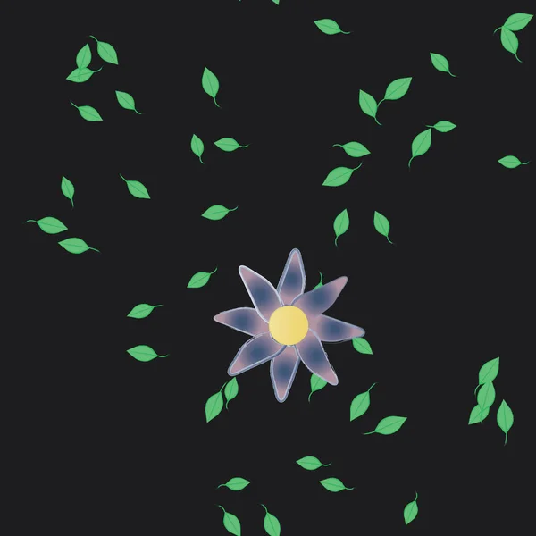 Modèle Vectoriel Avec Des Fleurs Colorées Simples Des Feuilles Vertes — Image vectorielle