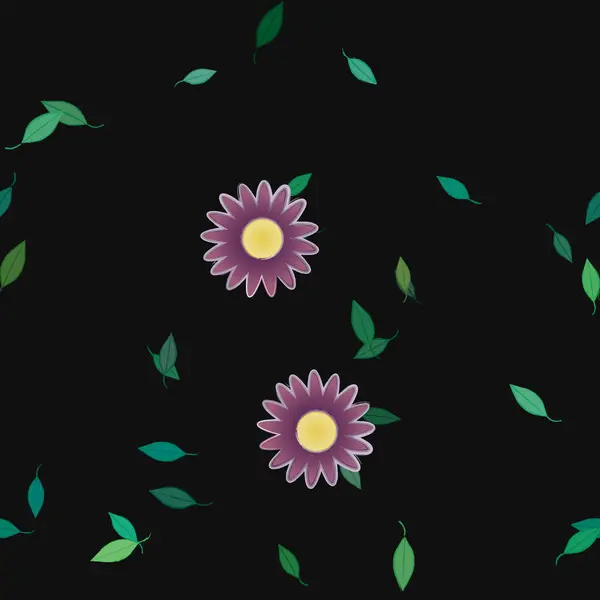 Composição Bonita Com Flores Coloridas Simples Folhas Verdes Fundo Ilustração —  Vetores de Stock