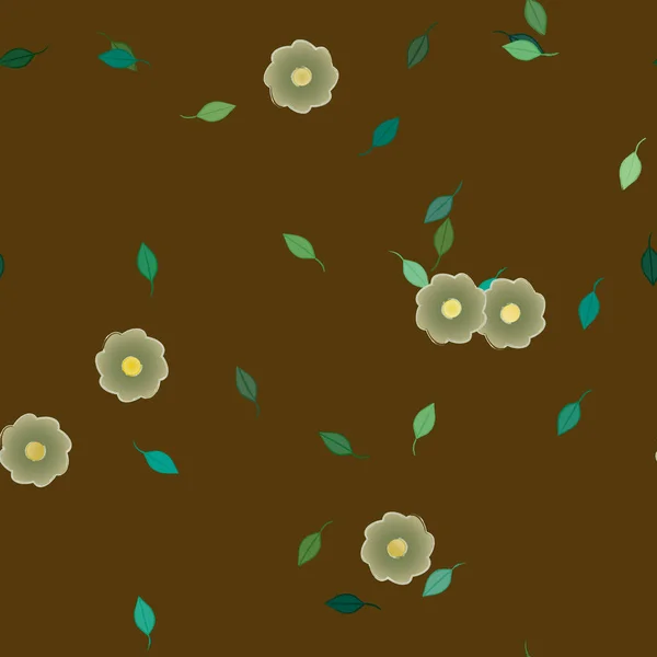 Mooie Compositie Met Eenvoudige Gekleurde Bloemen Groene Bladeren Achtergrond Vector — Stockvector