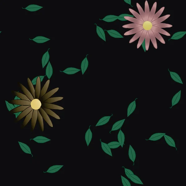 Fleurs Simples Avec Des Feuilles Vertes Composition Libre Illustration Vectorielle — Image vectorielle