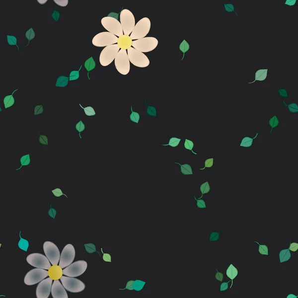 Hermosa Composición Con Flores Colores Simples Hojas Verdes Fondo Ilustración — Vector de stock