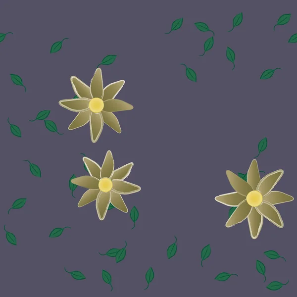 Composición Diseño Con Flores Simples Hojas Verdes Ilustración Vectorial — Archivo Imágenes Vectoriales