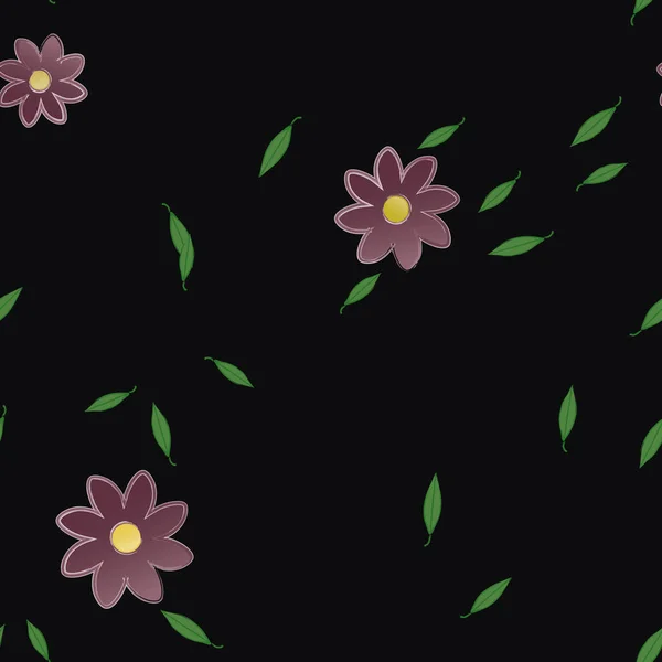 Modèle Vectoriel Avec Des Fleurs Colorées Simples Des Feuilles Vertes — Image vectorielle