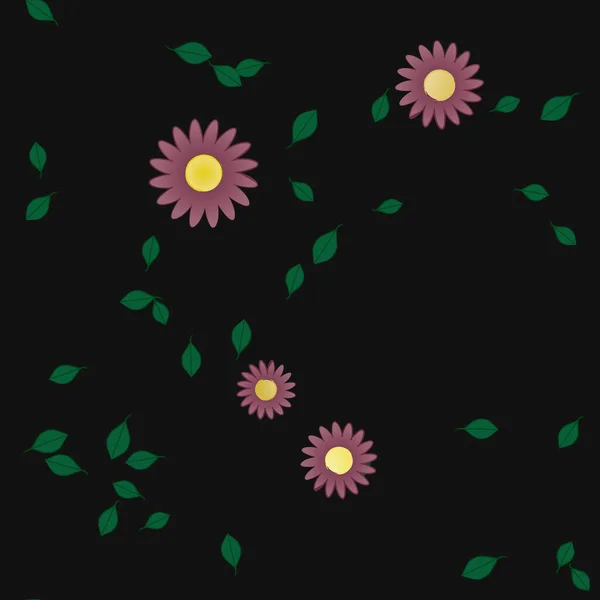 Composición Libre Con Flores Colores Simples Hojas Verdes Para Papel — Archivo Imágenes Vectoriales