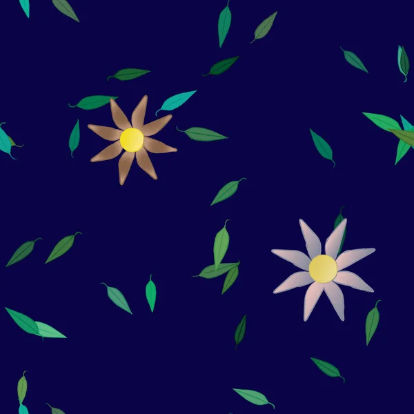 Fleurs Simples Avec Des Feuilles Vertes Composition Libre Illustration Vectorielle — Image vectorielle