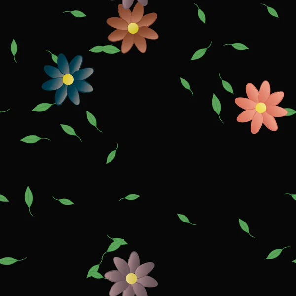 Plantilla Vector Con Flores Coloridas Simples Hojas Verdes — Archivo Imágenes Vectoriales