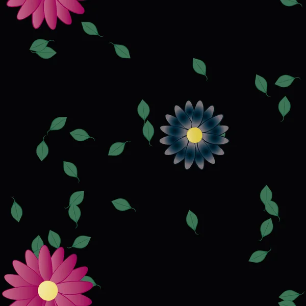 Composição Bonita Com Flores Coloridas Simples Folhas Verdes Fundo Ilustração — Vetor de Stock