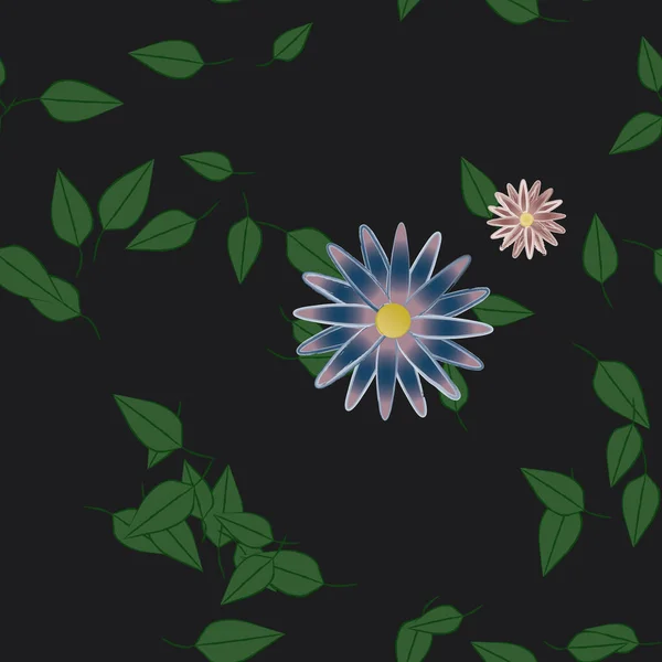 Hermosa Composición Con Flores Colores Simples Hojas Verdes Fondo Ilustración — Vector de stock