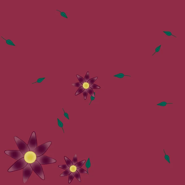 Modèle Vectoriel Avec Des Fleurs Colorées Simples Des Feuilles Vertes — Image vectorielle