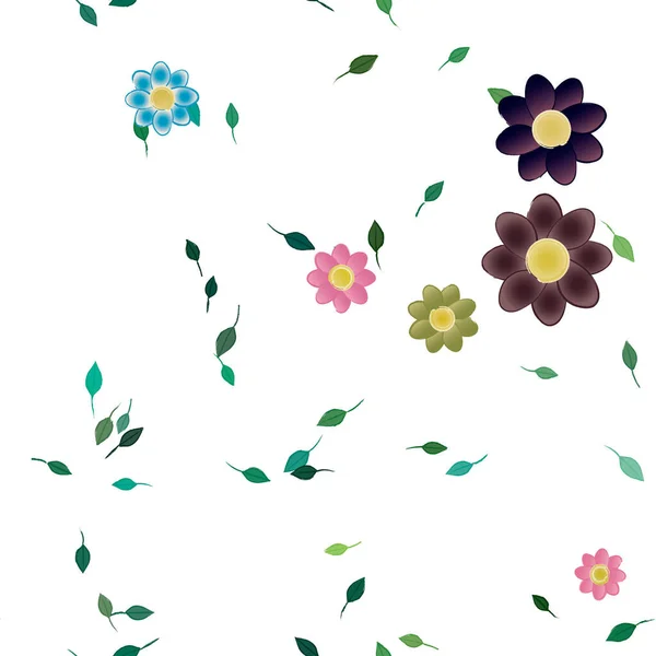 Composición Libre Con Flores Colores Simples Hojas Verdes Para Papel — Vector de stock