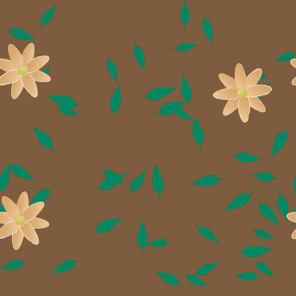 Fleurs Simples Avec Des Feuilles Vertes Composition Libre Illustration Vectorielle — Image vectorielle