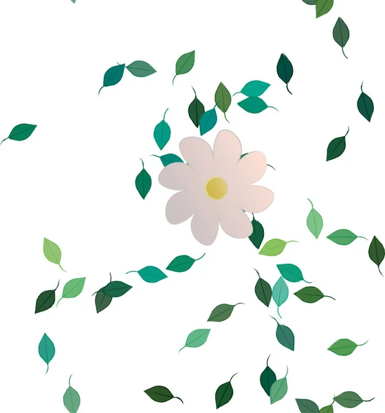 Beautiful Composition Simple Colored Flowers Green Leaves Background Vector Illustration — Stock Vector