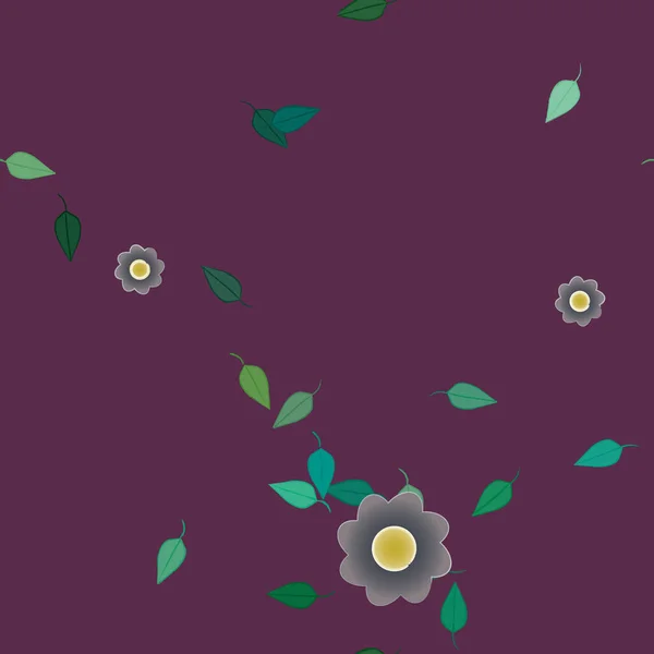 Modèle Vectoriel Avec Des Fleurs Colorées Simples Des Feuilles Vertes — Image vectorielle