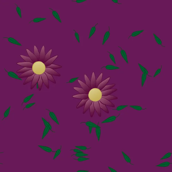 Flores Simples Con Hojas Verdes Composición Libre Ilustración Vectorial — Archivo Imágenes Vectoriales