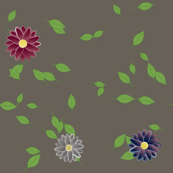 Flores Con Hojas Verdes Composición Libre Ilustración Vectorial — Vector de stock