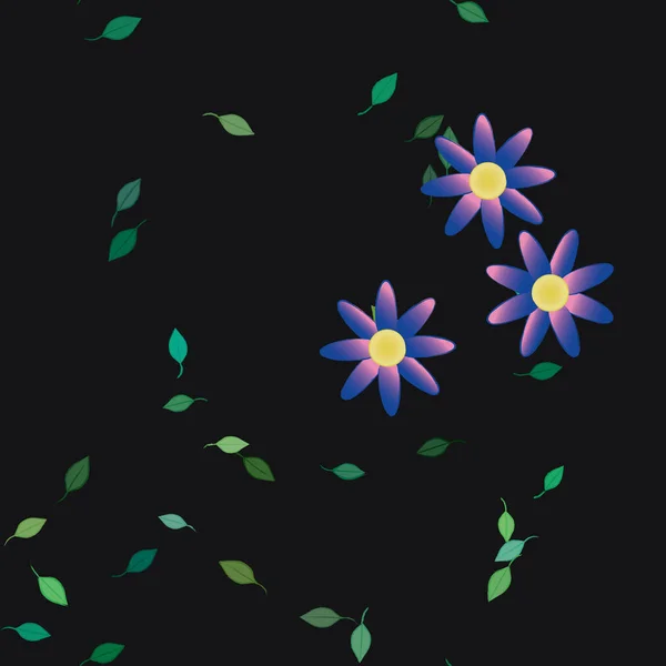 Modèle Vectoriel Avec Des Fleurs Colorées Simples Des Feuilles Vertes — Image vectorielle