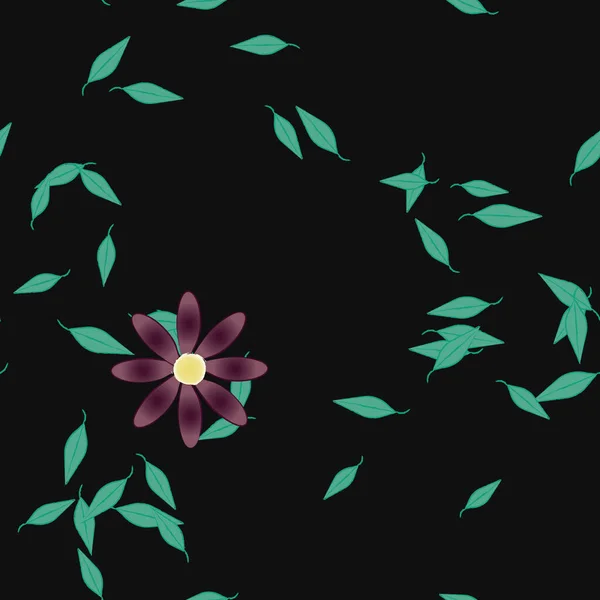 Composición Diseño Con Flores Simples Hojas Verdes Ilustración Vectorial — Vector de stock