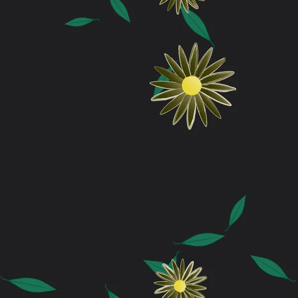 Composition Design Avec Fleurs Simples Feuilles Vertes Illustration Vectorielle — Image vectorielle