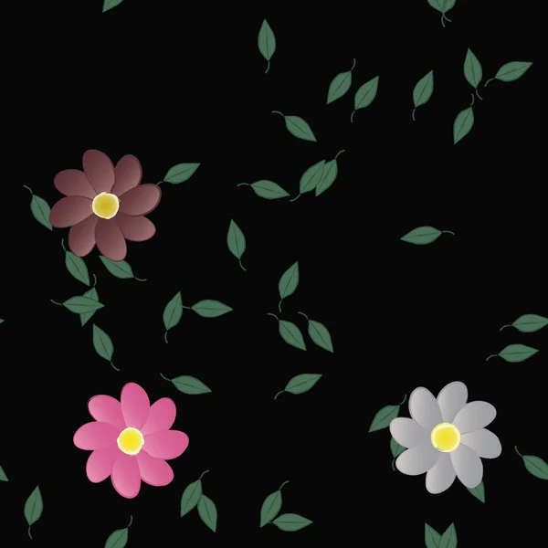 Flores Simples Con Hojas Verdes Composición Libre Ilustración Vectorial — Vector de stock