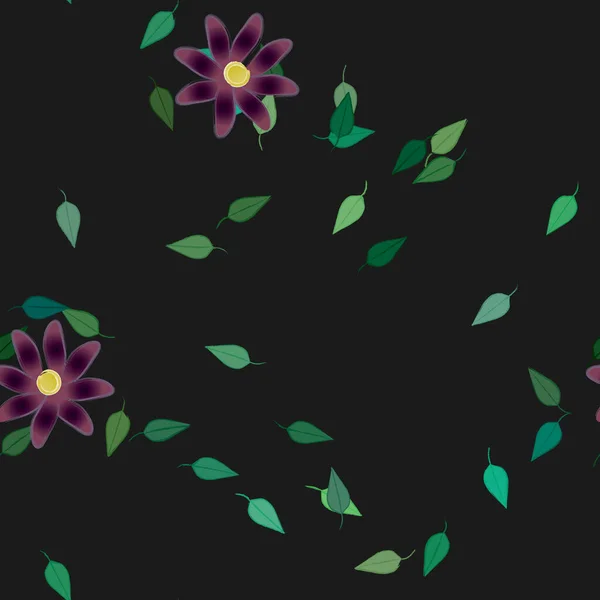 Composition Design Avec Fleurs Simples Feuilles Vertes Illustration Vectorielle — Image vectorielle