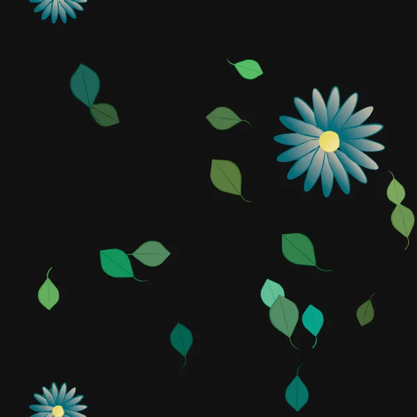 Composición Diseño Con Flores Simples Hojas Verdes Ilustración Vectorial — Archivo Imágenes Vectoriales