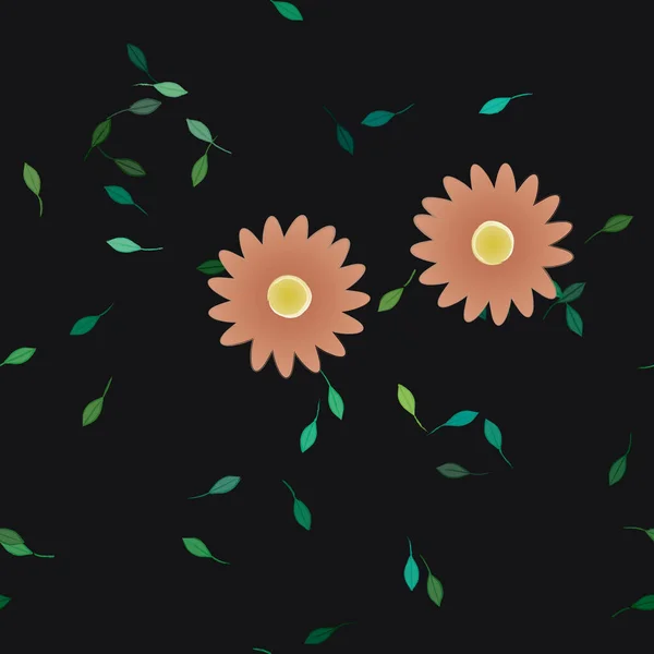 Composição Bonita Com Flores Coloridas Simples Folhas Verdes Fundo Ilustração — Vetor de Stock